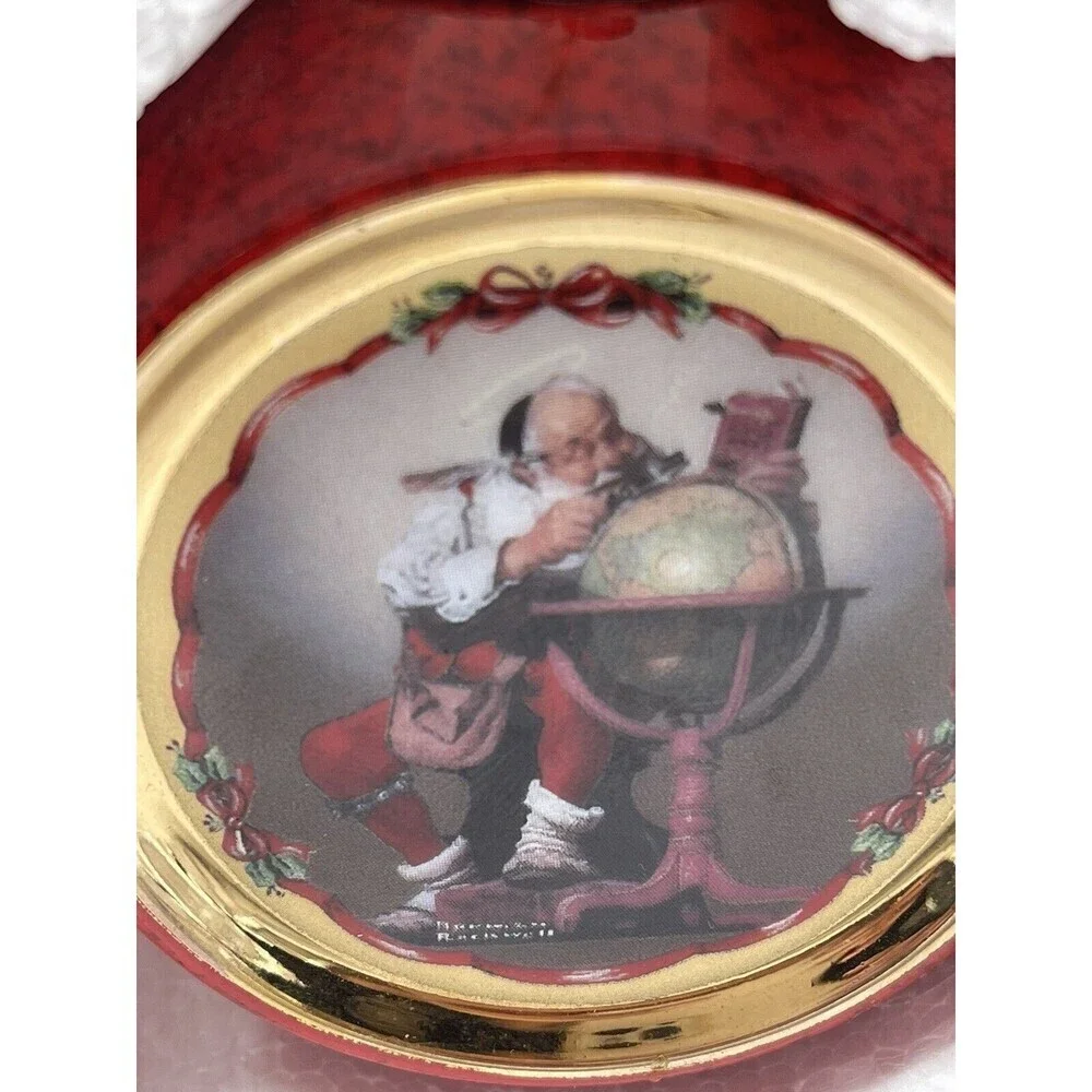 2 Norman Rockwell Santa Consulting Globe/ Santa’s Christmas List  Ornaments 1998